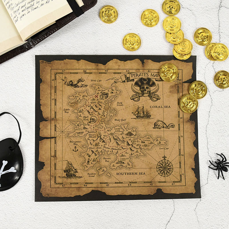 Party Games No Supplies - Mapa poszukiwań skarbów piratów, retro plakat